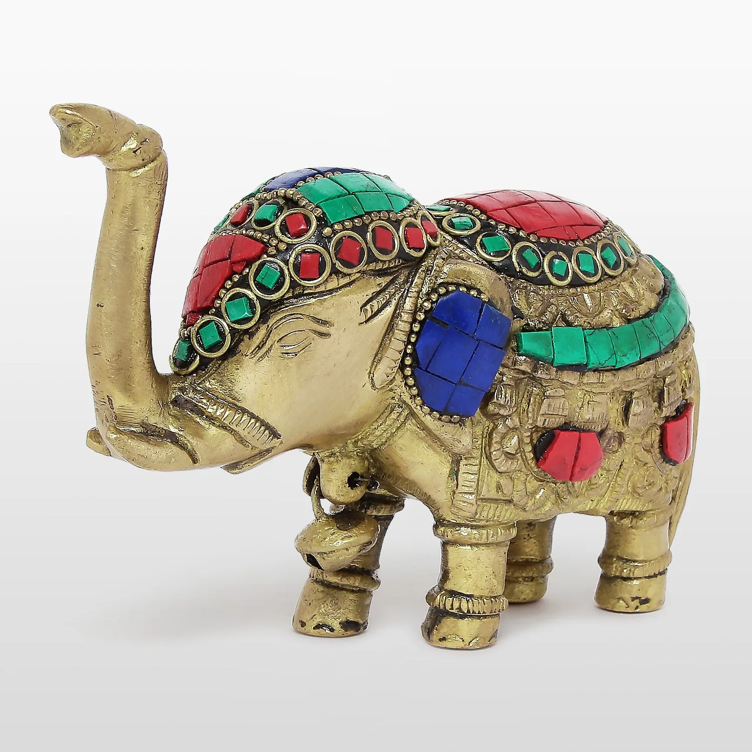 Brass Elephant with Stonework - 3.5 in