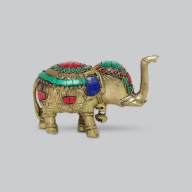 Brass Elephant with Stonework - 3.5 in