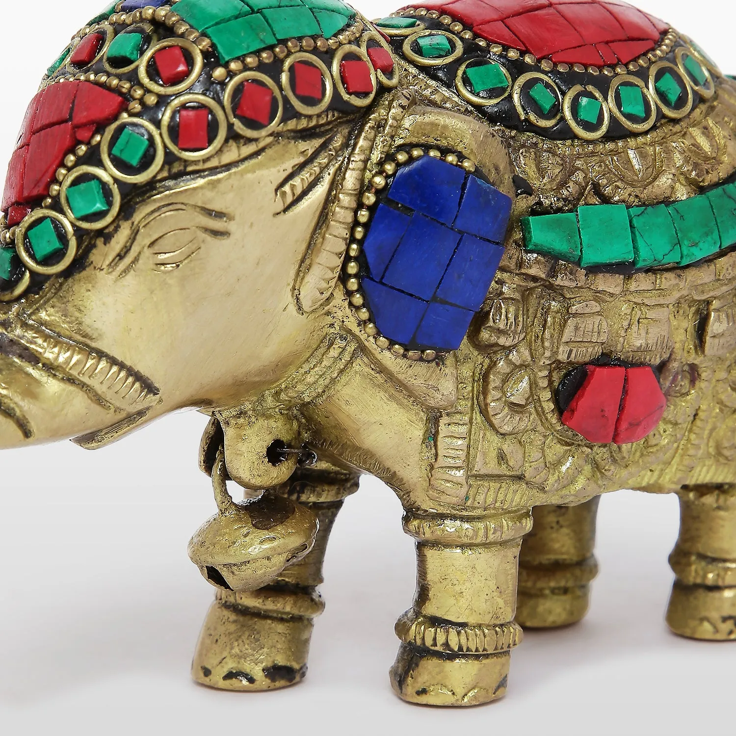 Brass Elephant with Stonework - 3.5 in