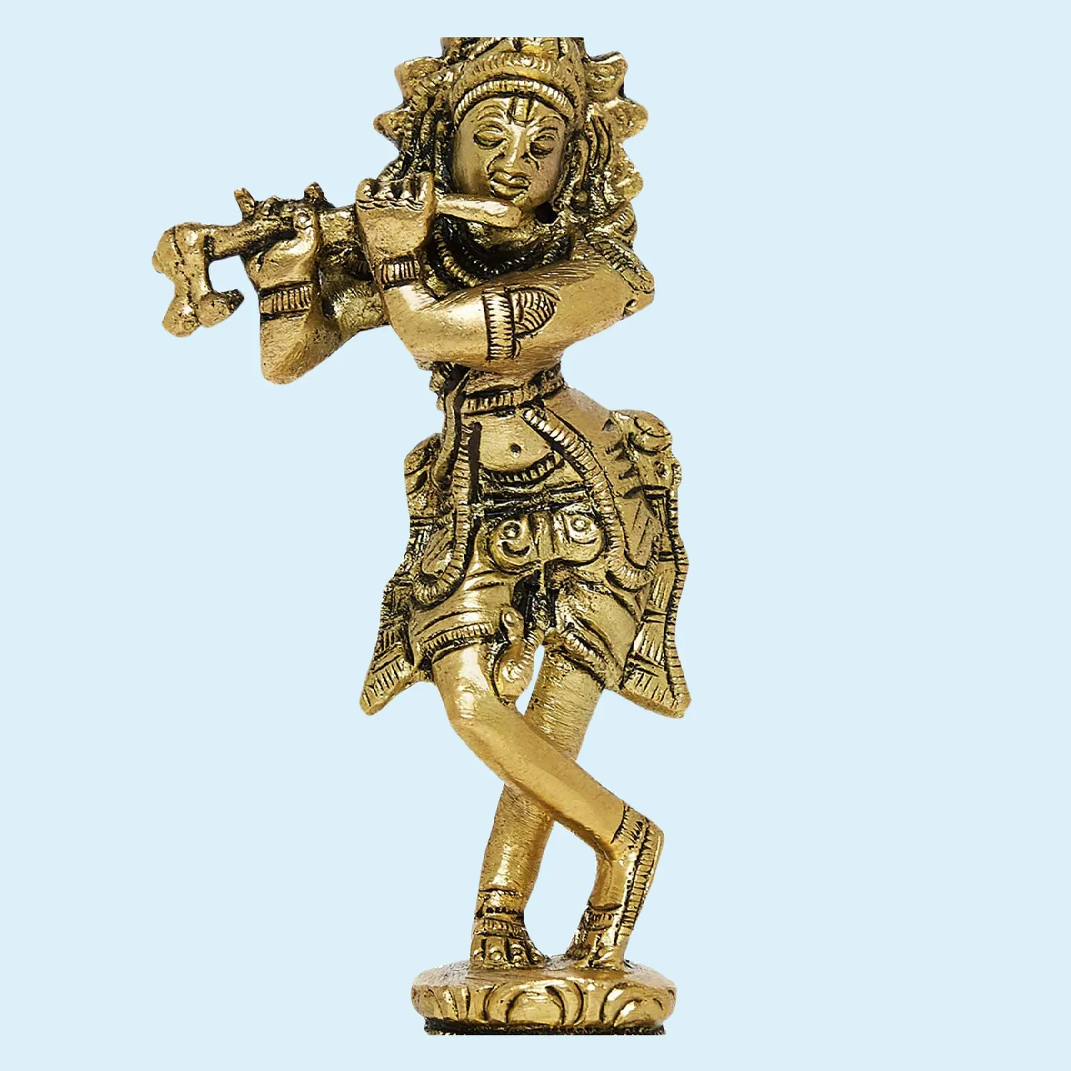 Brass Engraved Krishna with Flute 5.5 in