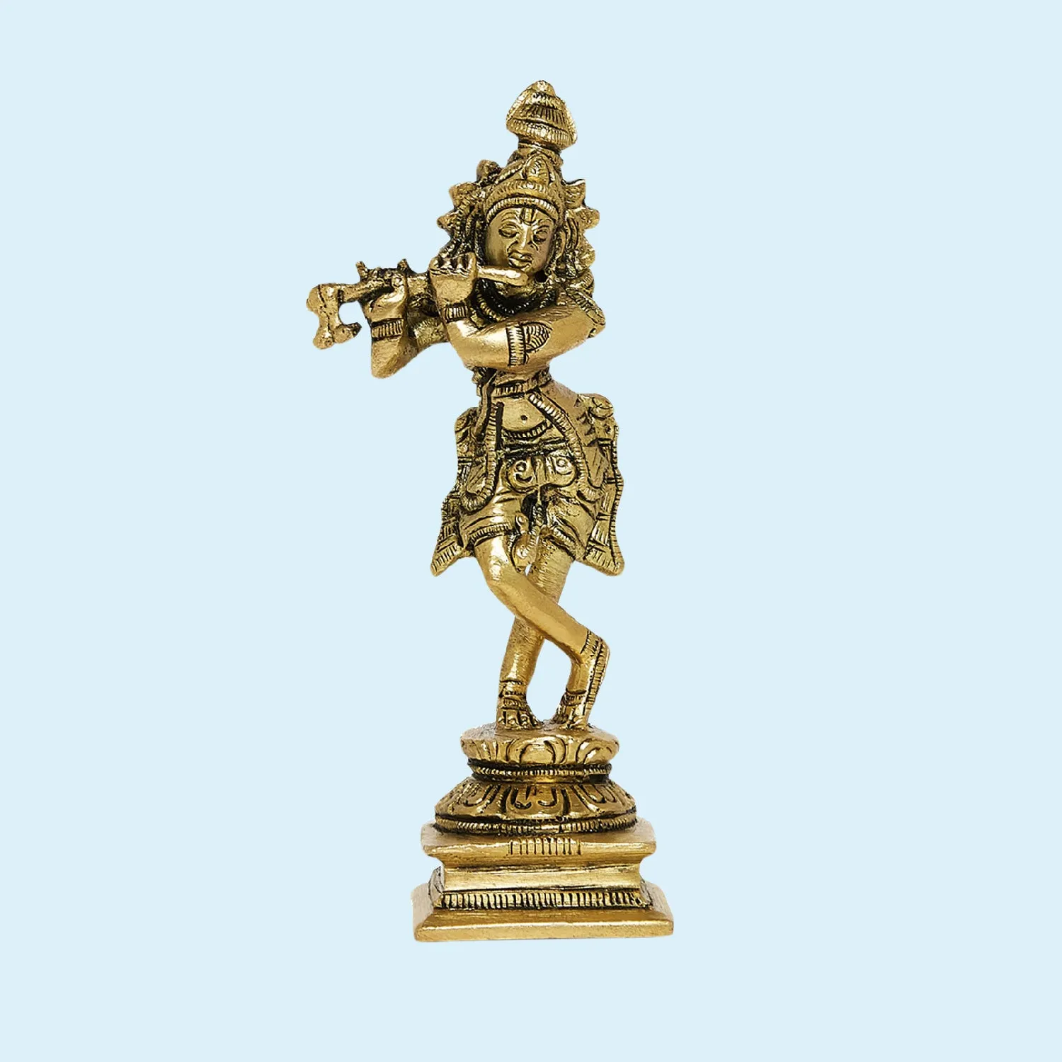 Brass Engraved Krishna with Flute 5.5 in