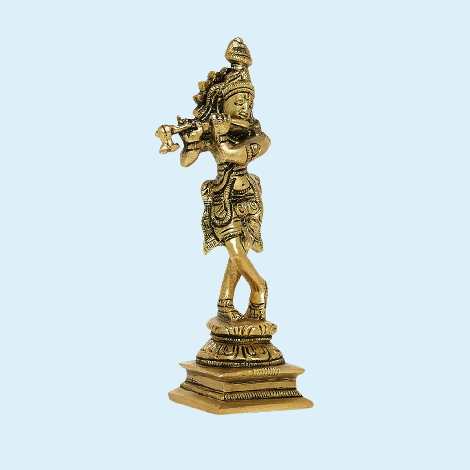 Brass Engraved Krishna with Flute 5.5 in