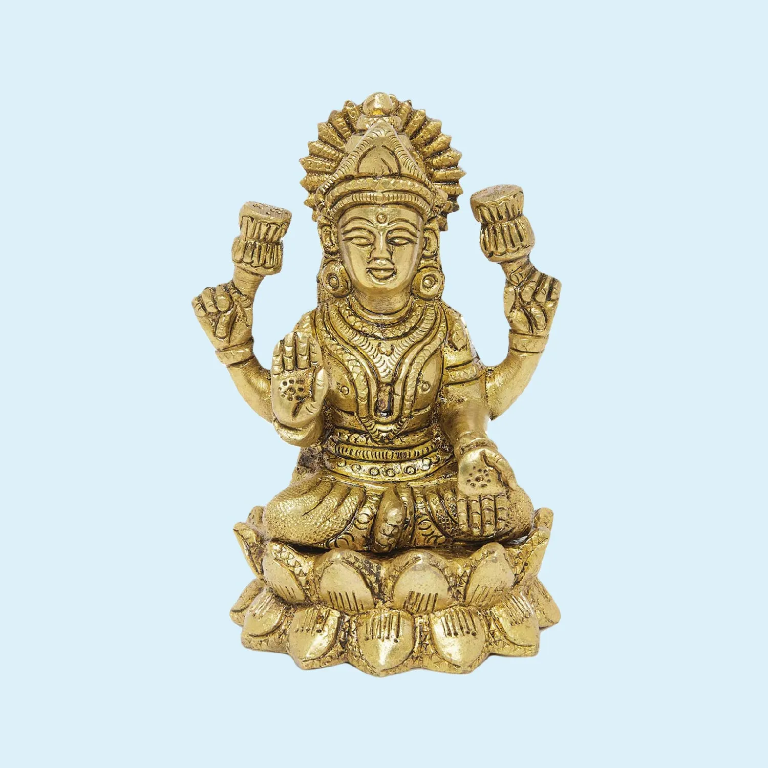 Brass Engraved Laxmi Sitting on Lotus 4 in