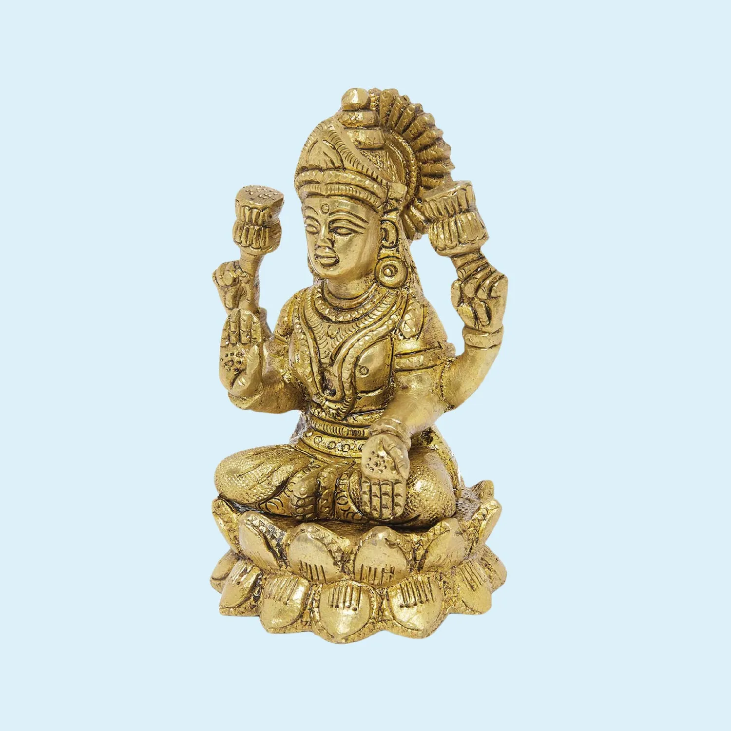 Brass Engraved Laxmi Sitting on Lotus 4 in