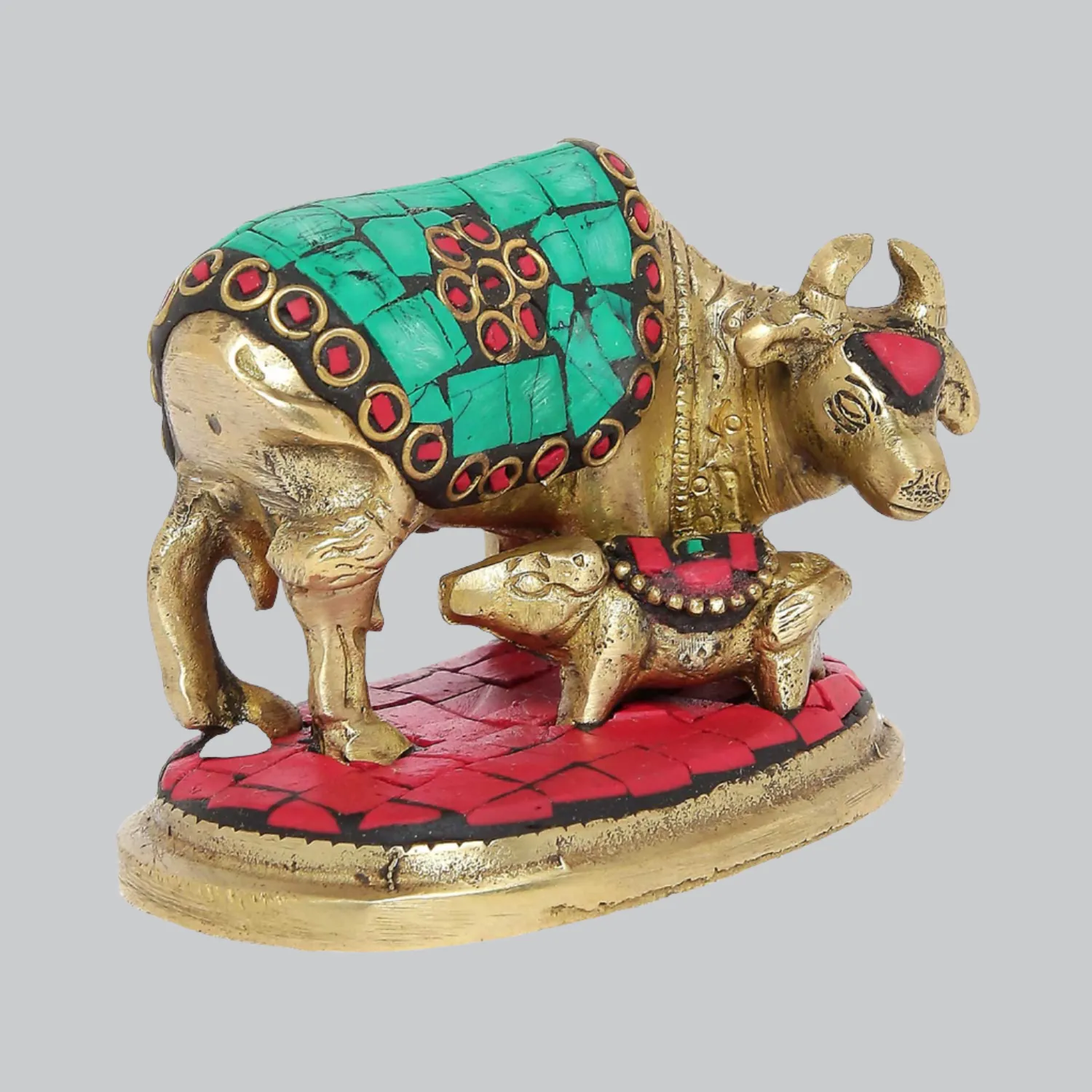 Brass Stonework Cow and Calf 2.5 in