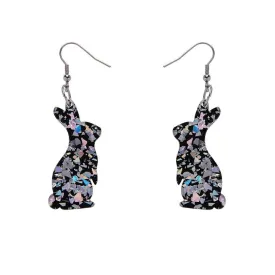 Bunny Chunky Glitter Resin Drop Earrings - Holographic Silver