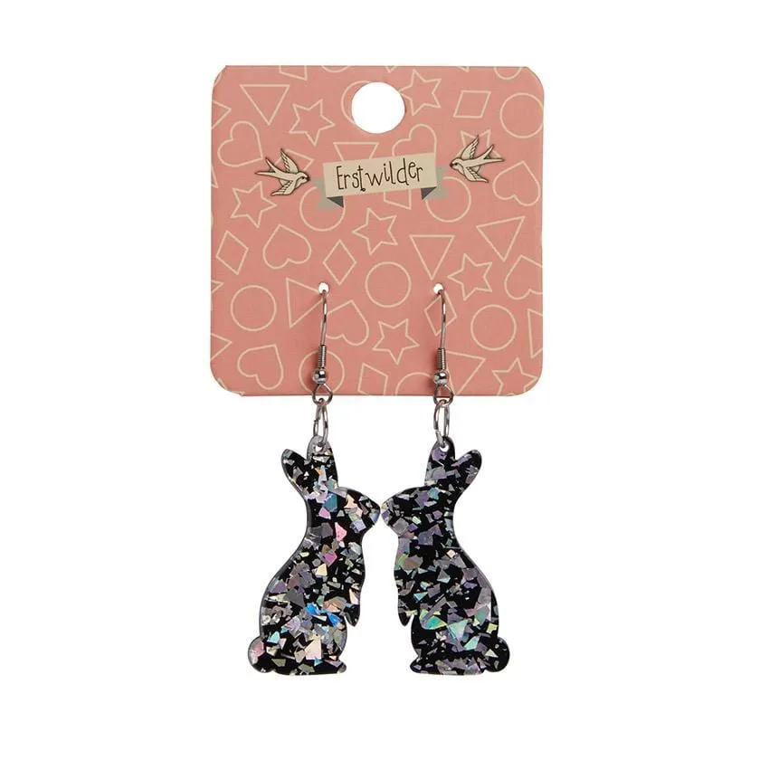 Bunny Chunky Glitter Resin Drop Earrings - Holographic Silver