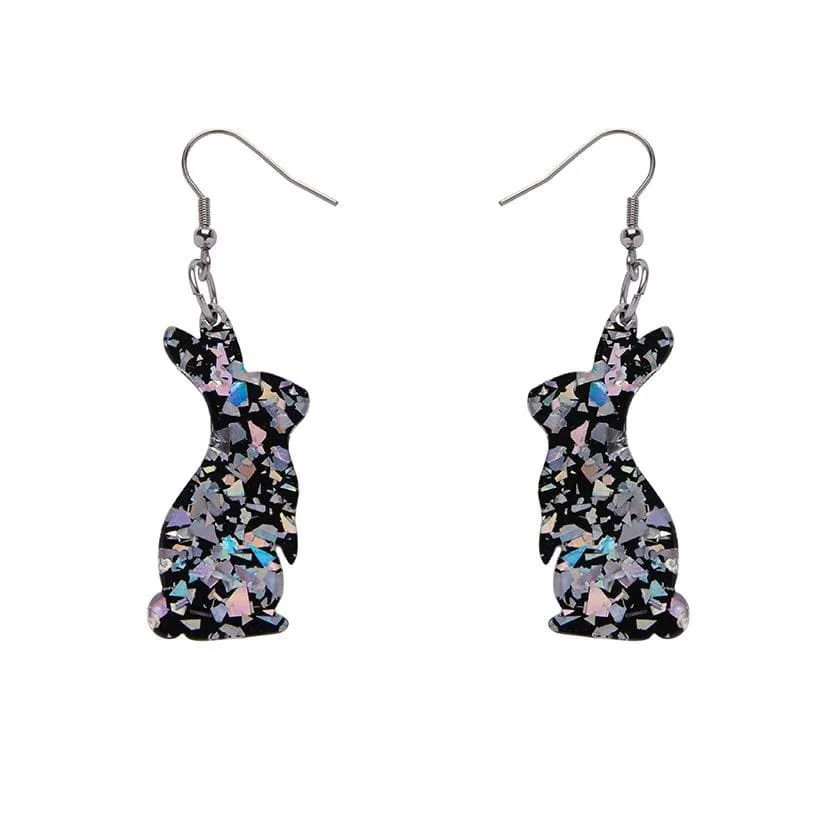 Bunny Chunky Glitter Resin Drop Earrings - Holographic Silver