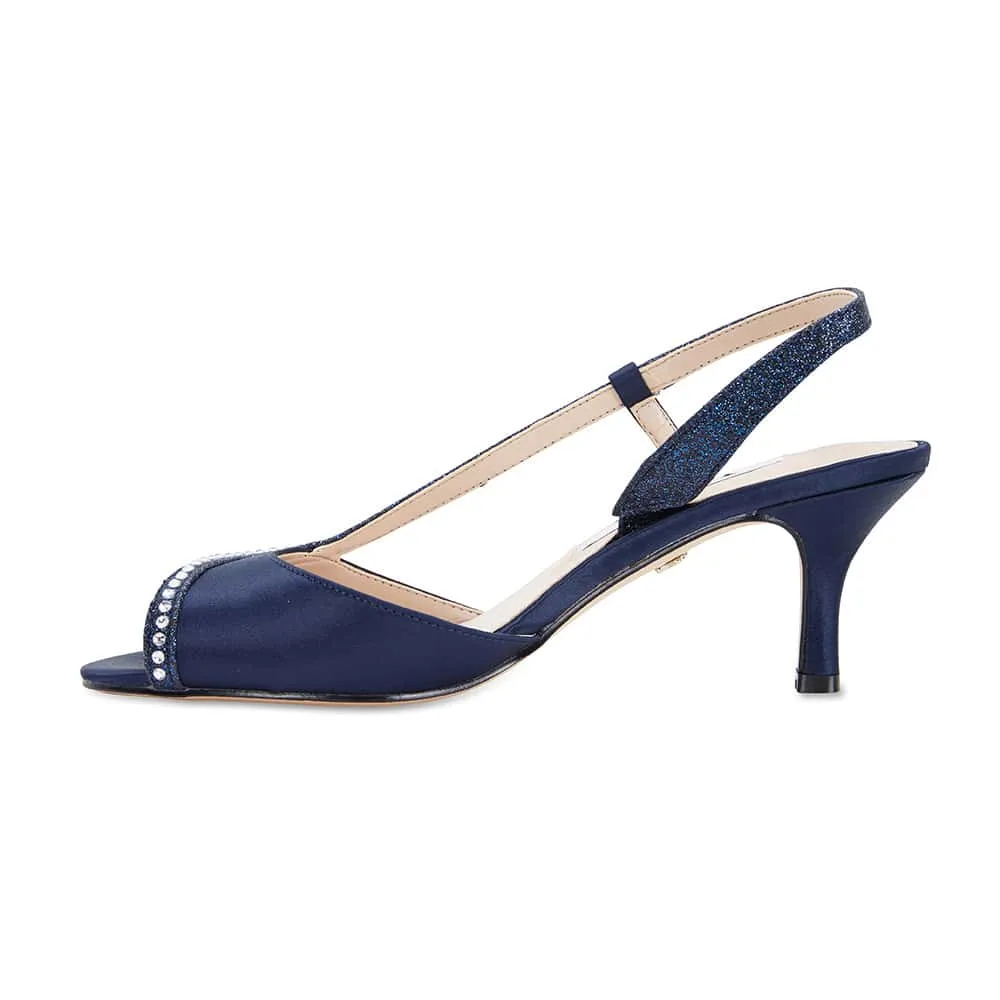 Cabell Heel in Navy Satin