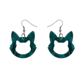 Cat Head Ripple Glitter Resin Drop Earrings - Green