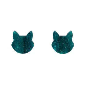 Cat Head Ripple Glitter Resin Stud Earrings - Green