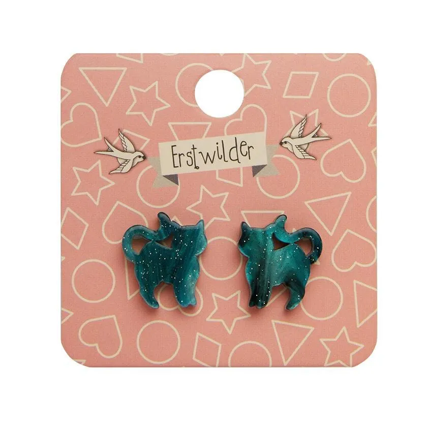 Cat Ripple Glitter Resin Stud Earrings - Green