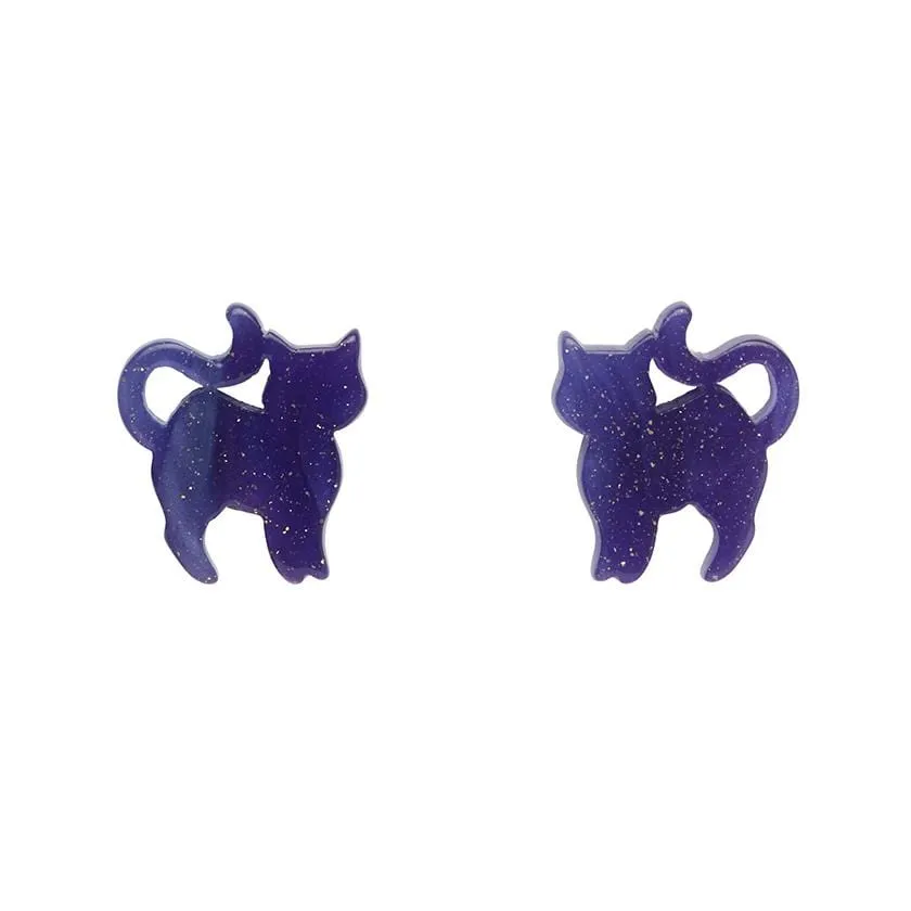 Cat Ripple Glitter Resin Stud Earrings - Purple