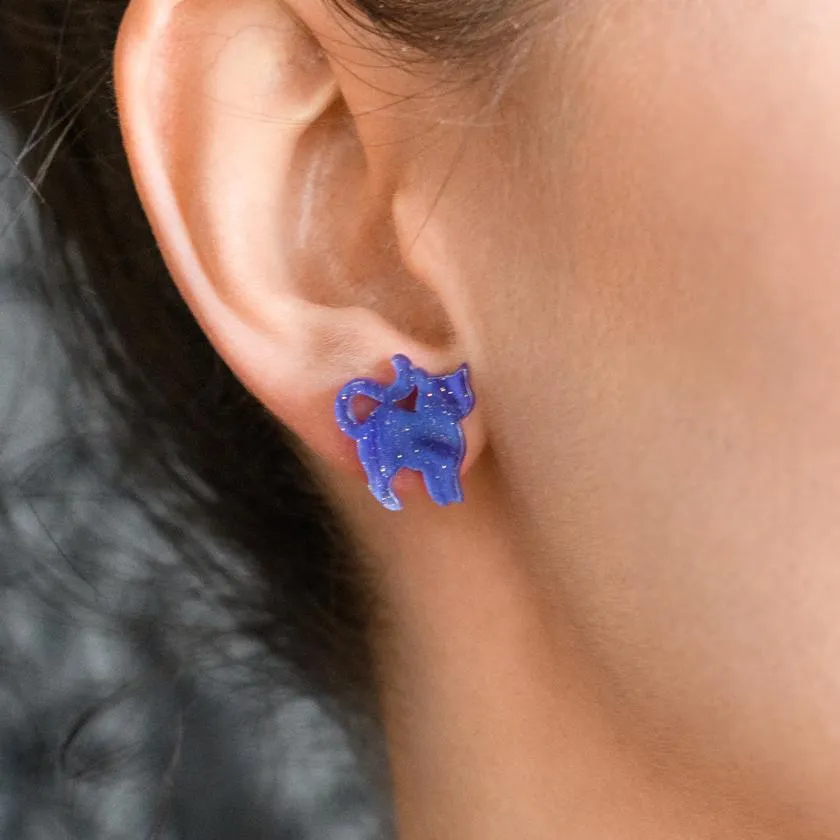 Cat Ripple Glitter Resin Stud Earrings - Purple