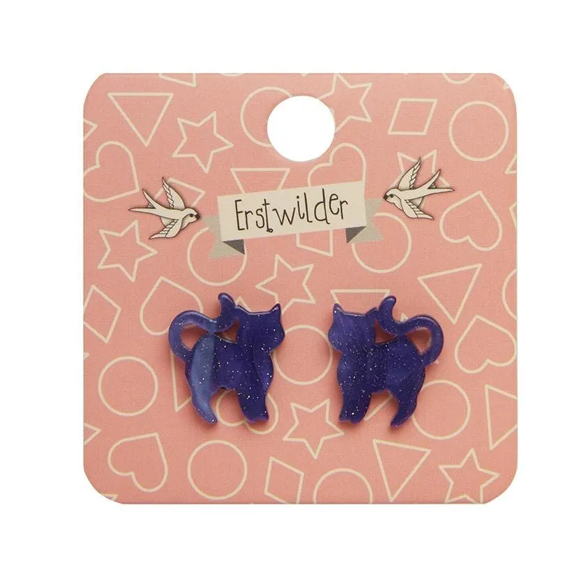 Cat Ripple Glitter Resin Stud Earrings - Purple