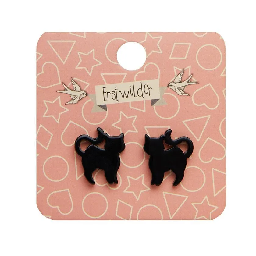 Cat Solid Resin Stud Earrings - Black