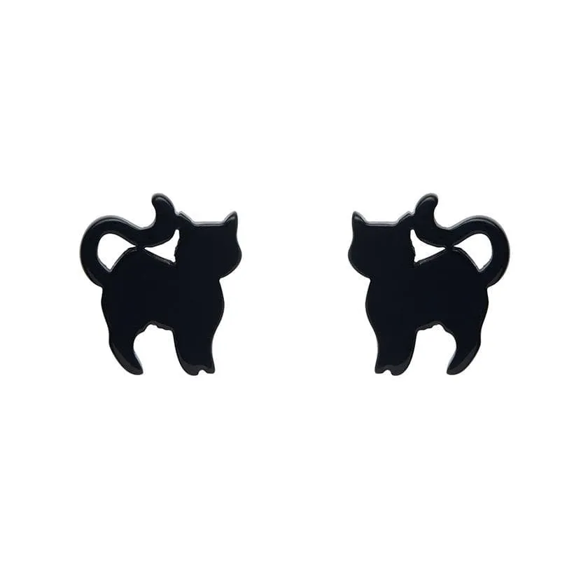 Cat Solid Resin Stud Earrings - Black