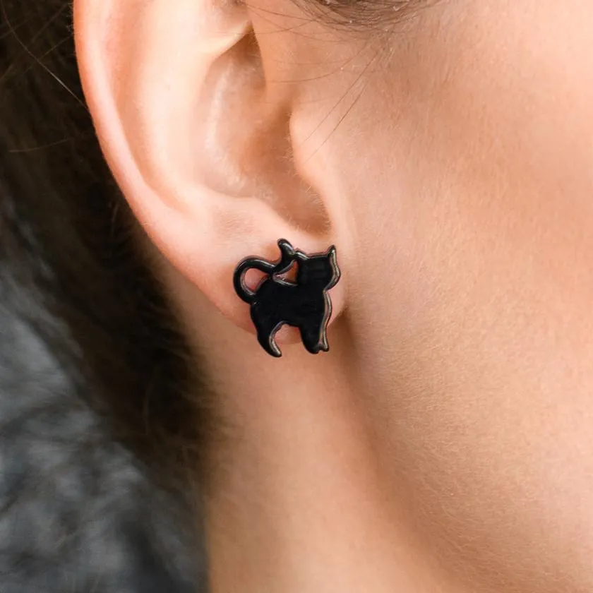 Cat Solid Resin Stud Earrings - Black