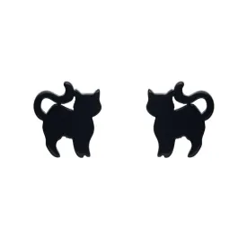 Cat Solid Resin Stud Earrings - Black