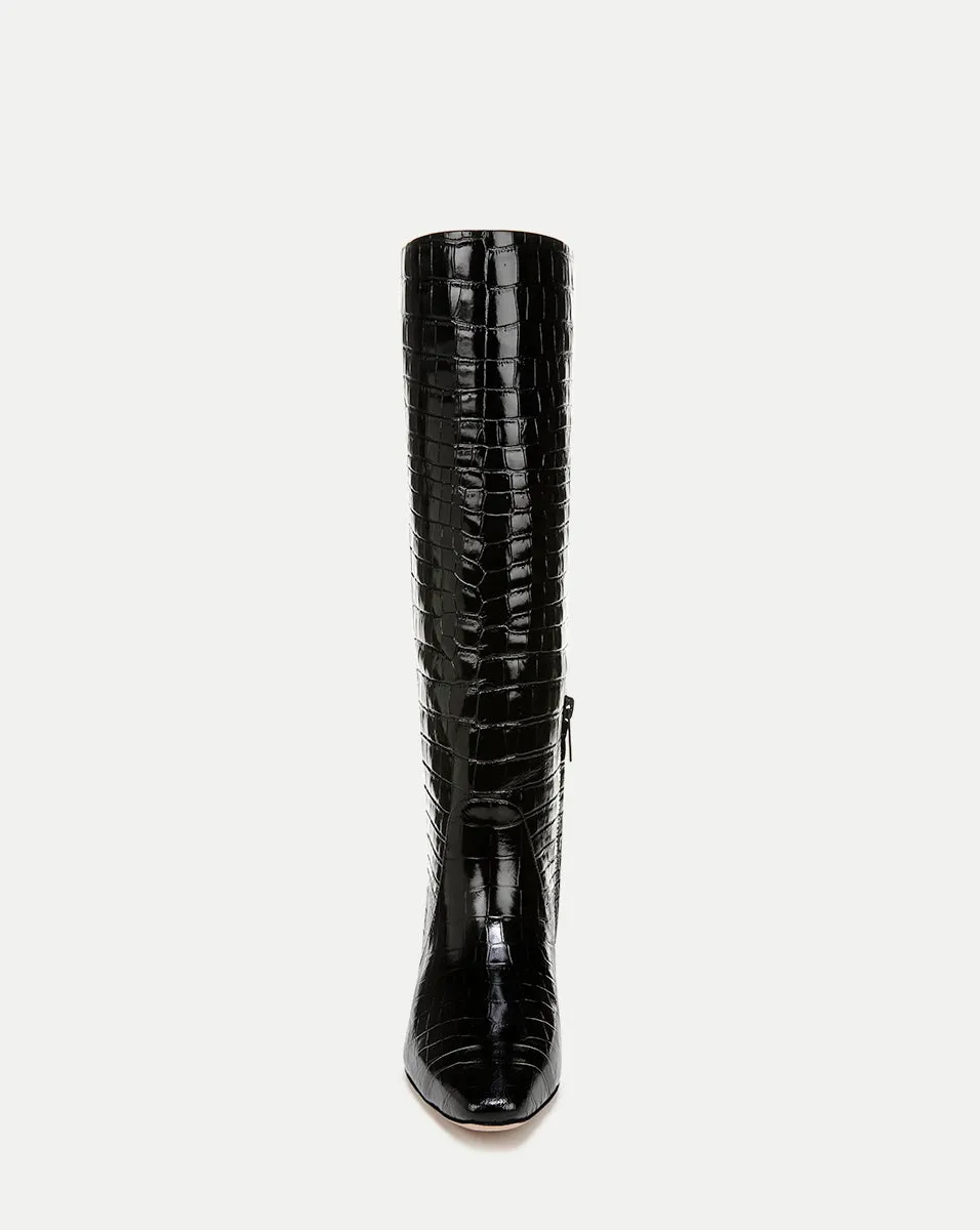 Cecile Croc-Embossed Tall Boot