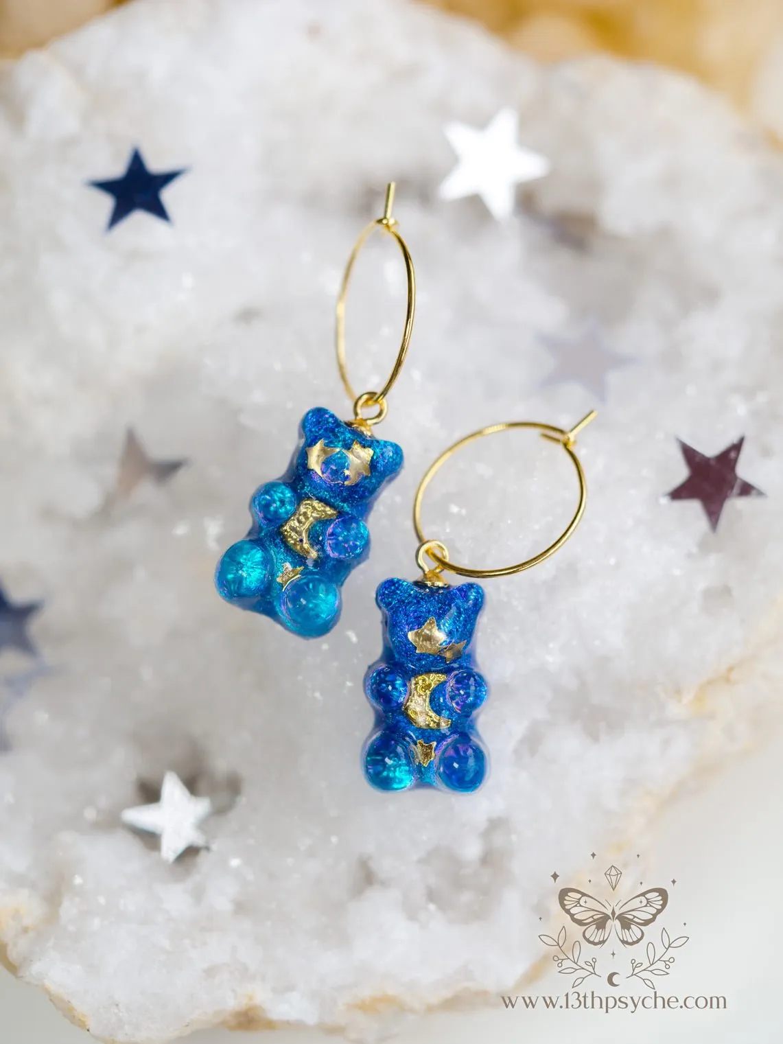 Celestial inspired Gummy bear hoop earrings