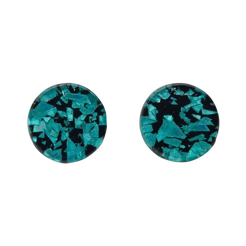 Circle Chunky Glitter Resin Stud Earrings - Teal