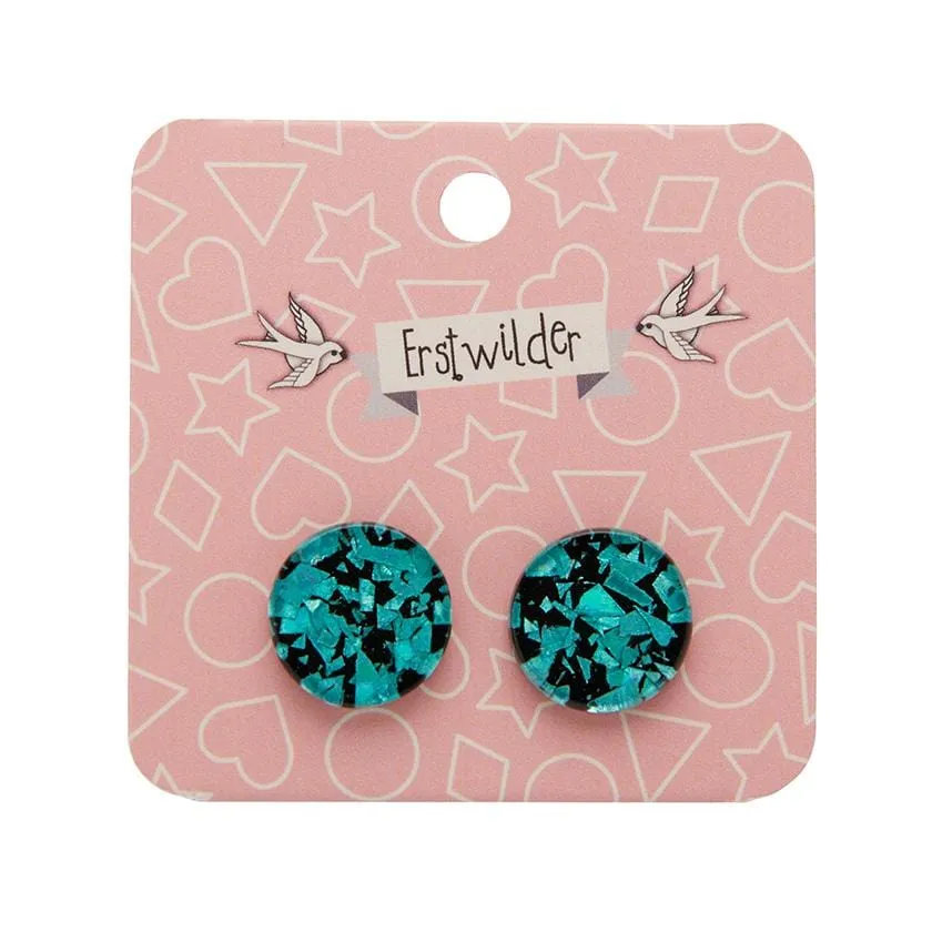 Circle Chunky Glitter Resin Stud Earrings - Teal