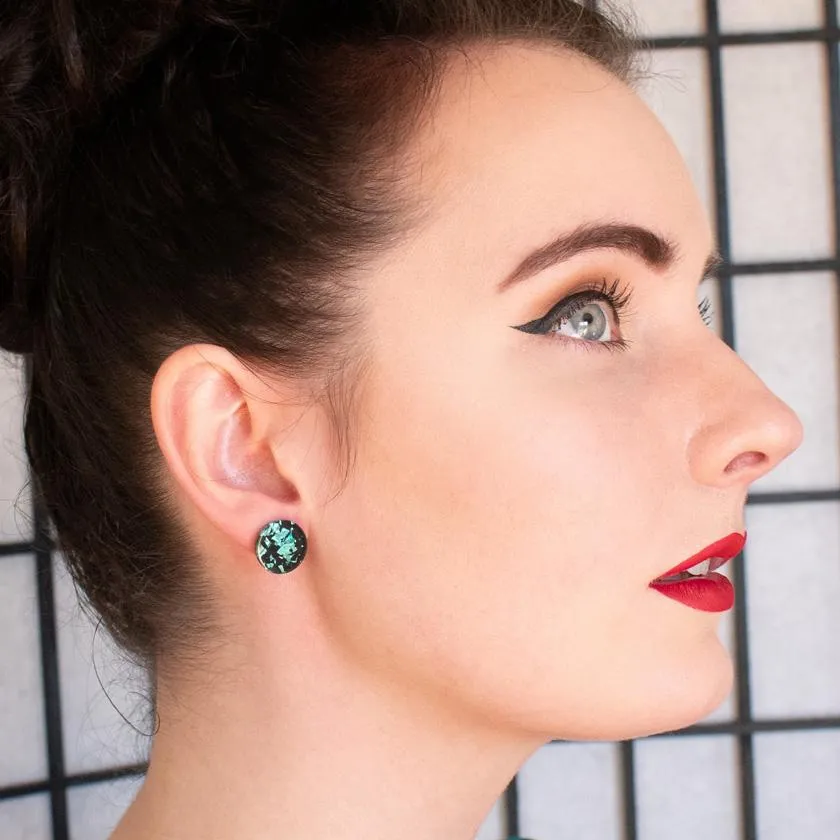 Circle Chunky Glitter Resin Stud Earrings - Teal