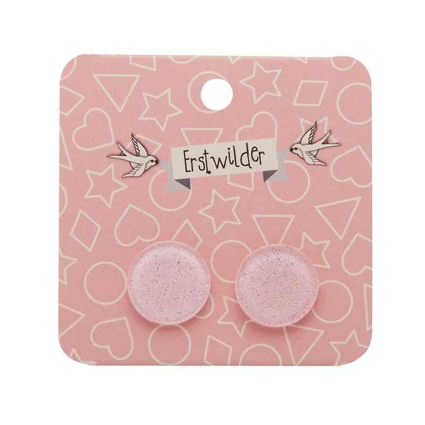 Circle Glitter Resin Stud Earrings - Light Pink