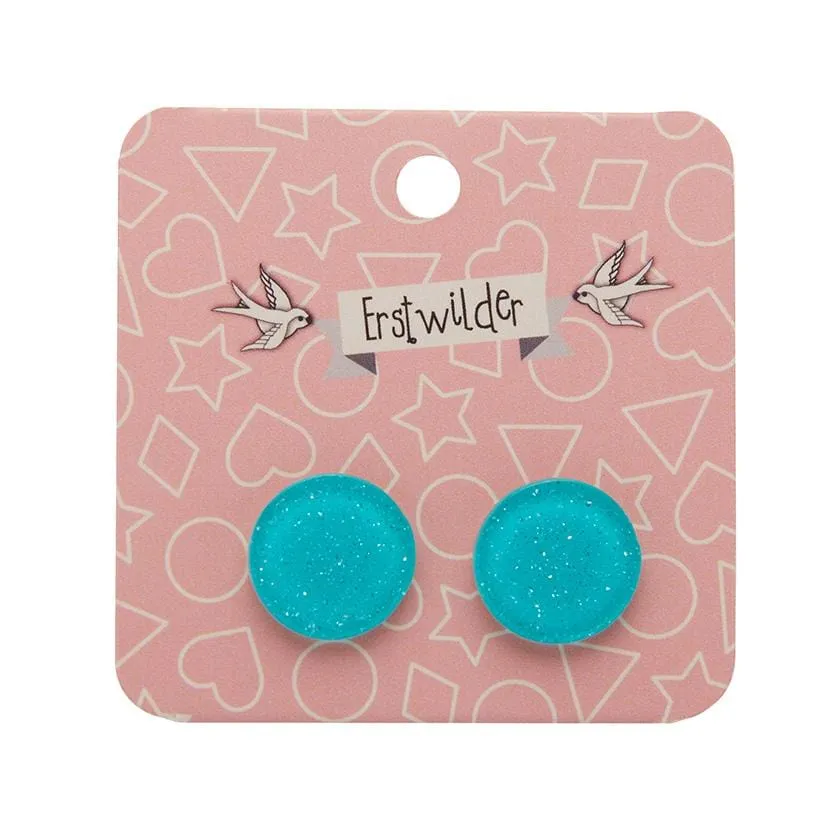 Circle Glitter Resin Stud Earrings - Turquoise