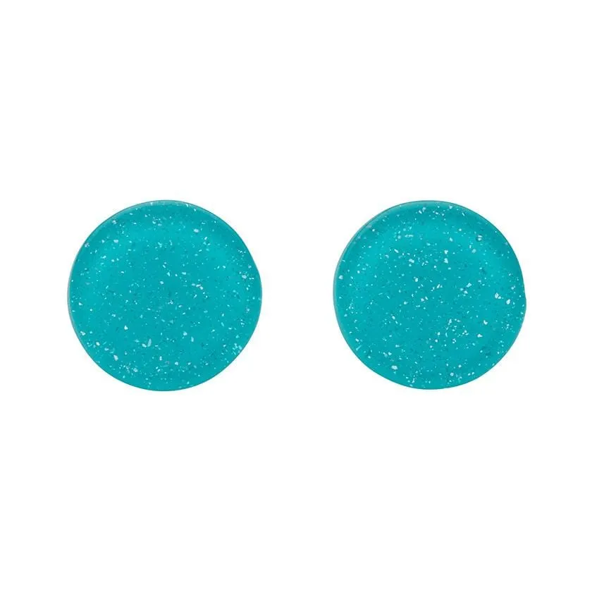 Circle Glitter Resin Stud Earrings - Turquoise