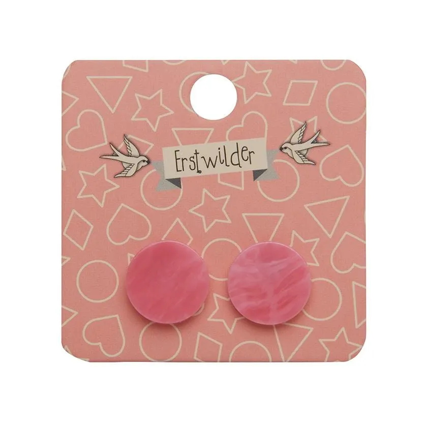 Circle Marble Resin Stud Earrings - Pink