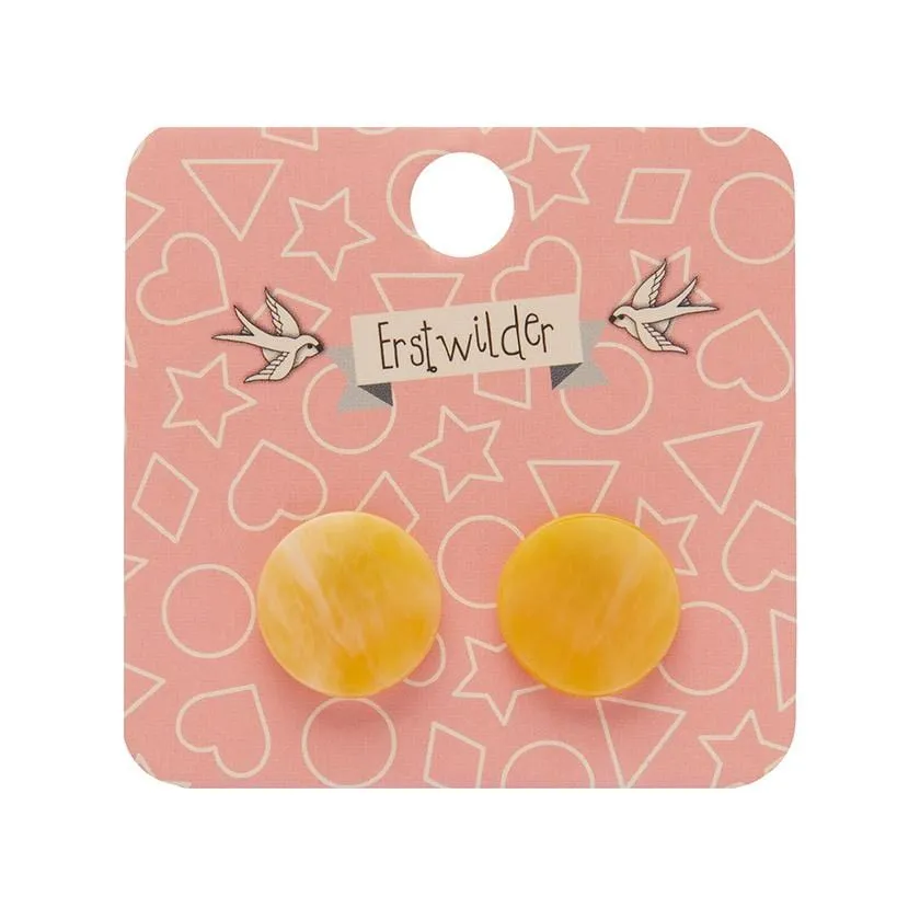 Circle Marble Resin Stud Earrings - Yellow