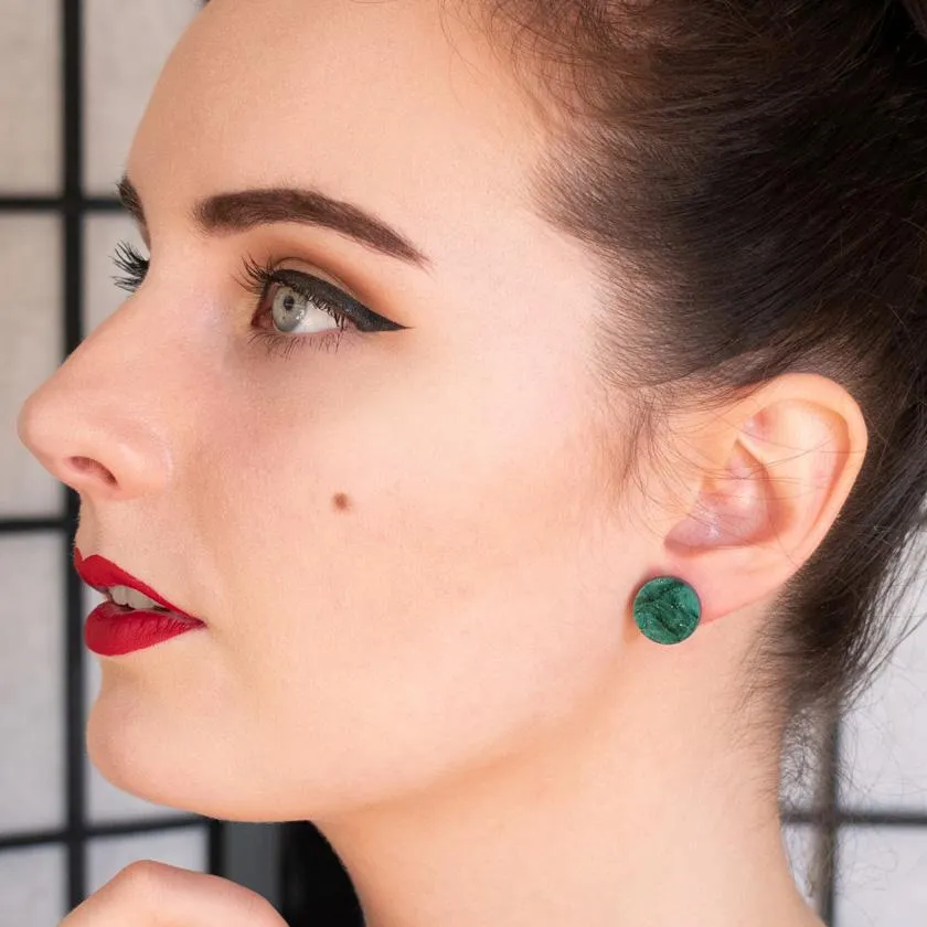 Circle Ripple Glitter Resin Stud Earrings - Emerald