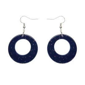 Circle Solid Glitter Resin Drop Earrings -Dark Blue