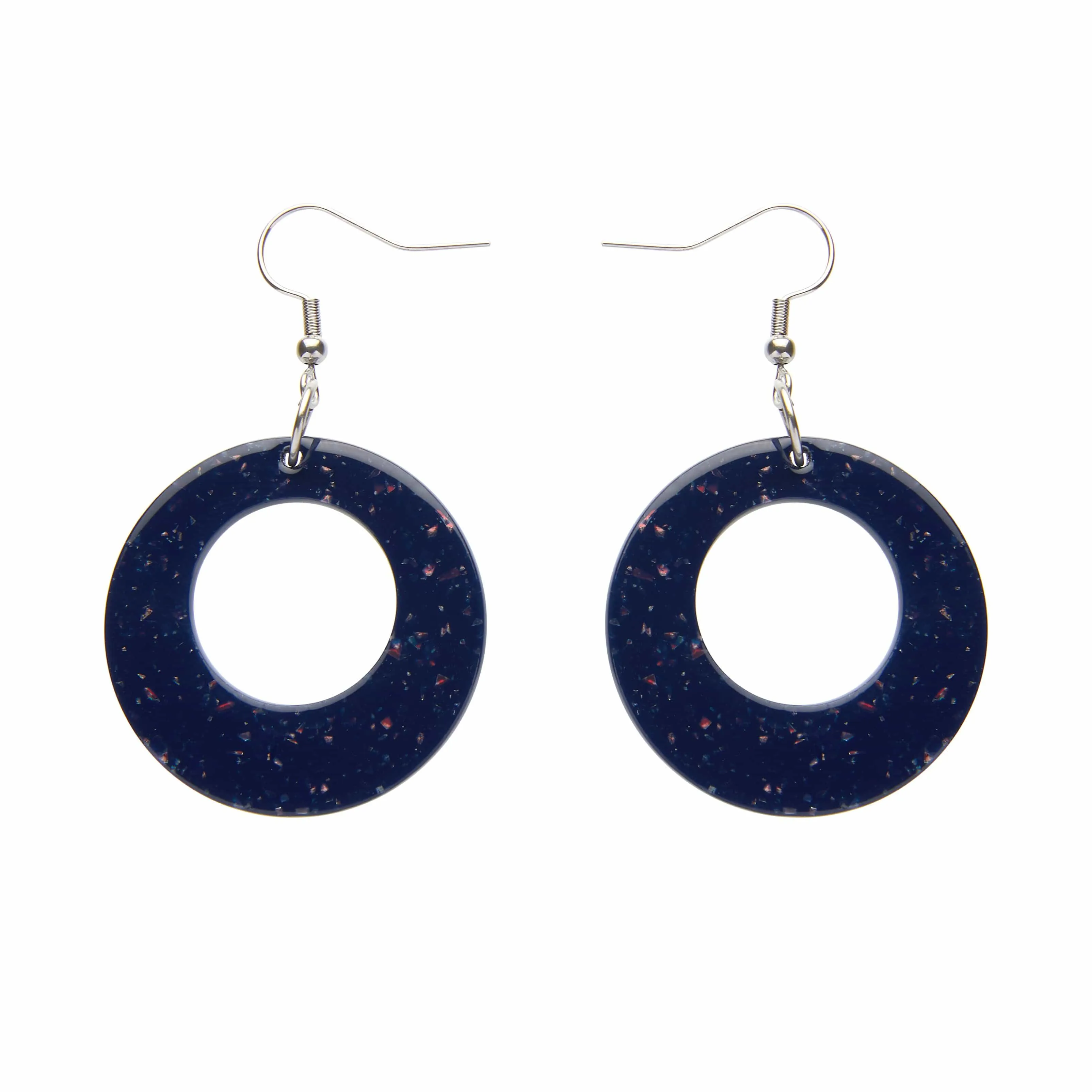 Circle Solid Glitter Resin Drop Earrings -Dark Blue