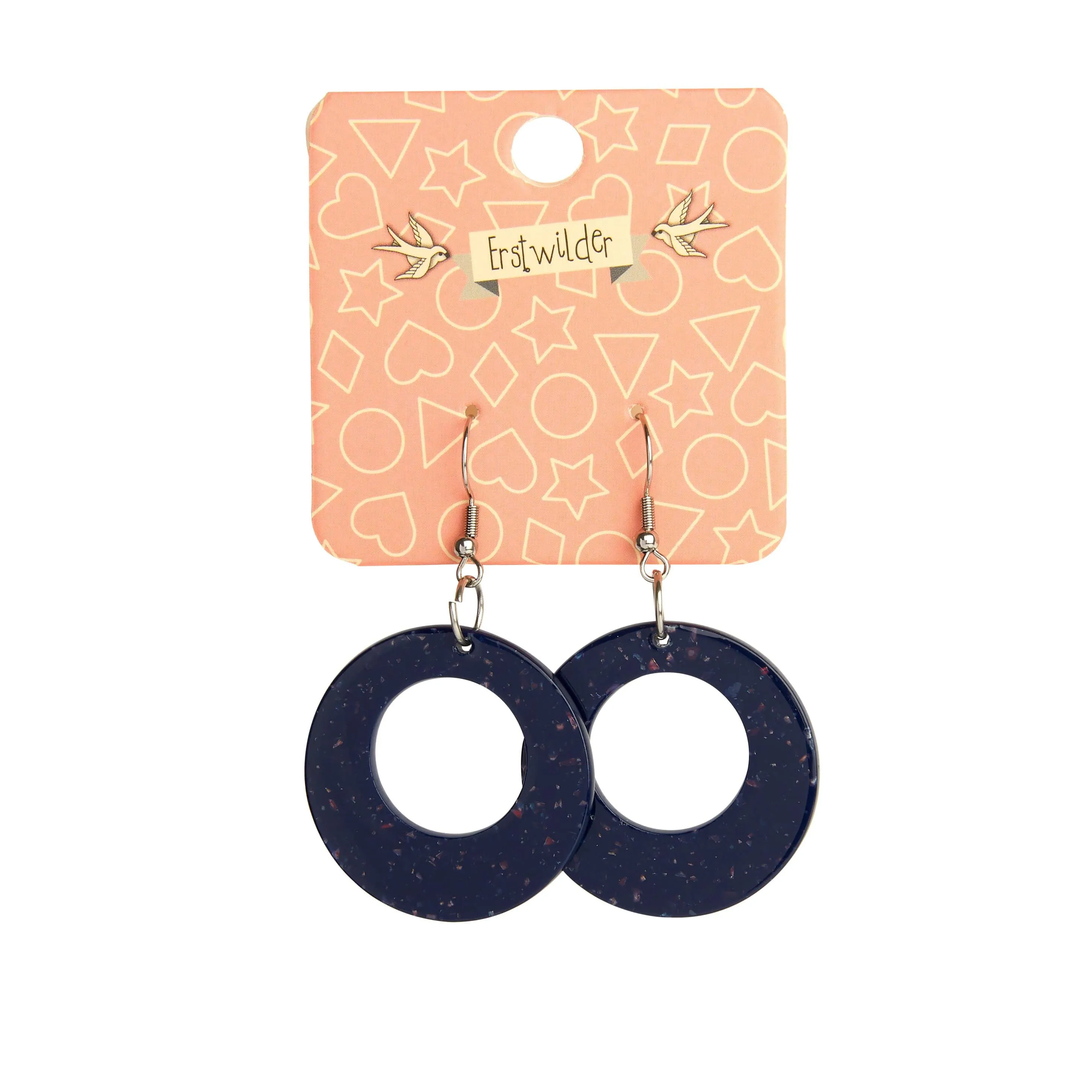 Circle Solid Glitter Resin Drop Earrings -Dark Blue