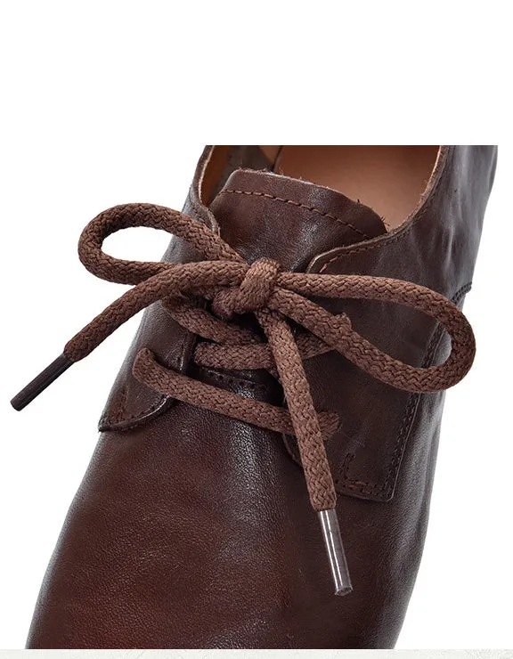 Comfortable Leather Square Toe Lace-up Retro Flat Shoes