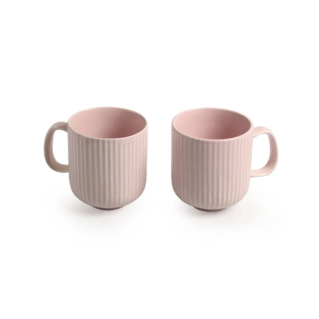 'Coral Reef' Glazed Studio Pottery Ceramic Tea & Coffee Mugs with Tray (Set of 2, 300 ml, Pink)