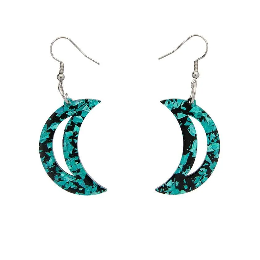 Crescent Moon Chunky Glitter Resin Drop Earrings - Teal