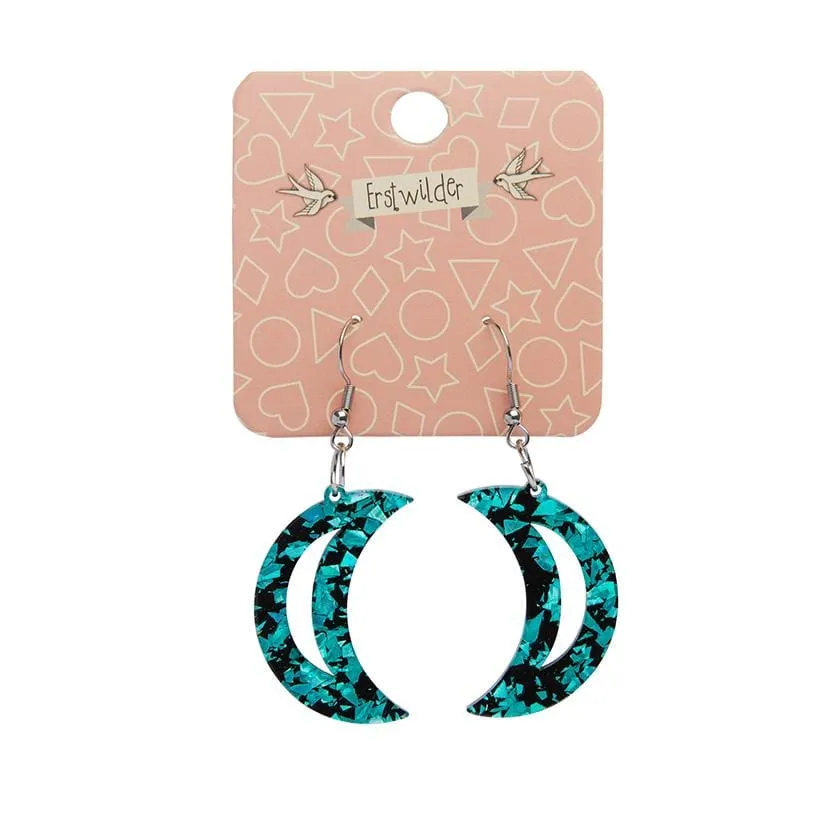 Crescent Moon Chunky Glitter Resin Drop Earrings - Teal