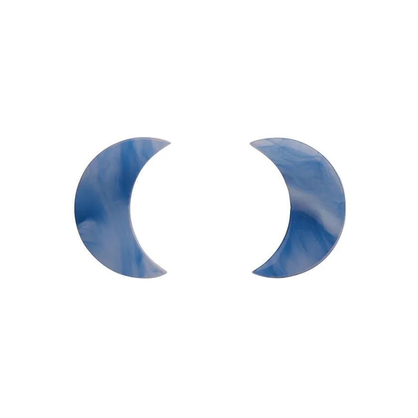 Crescent Moon Marble Resin Stud Earrings - Blue