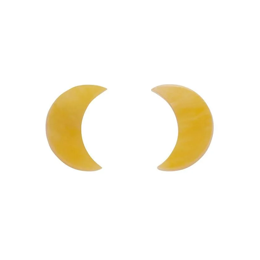 Crescent Moon Marble Resin Stud Earrings - Yellow