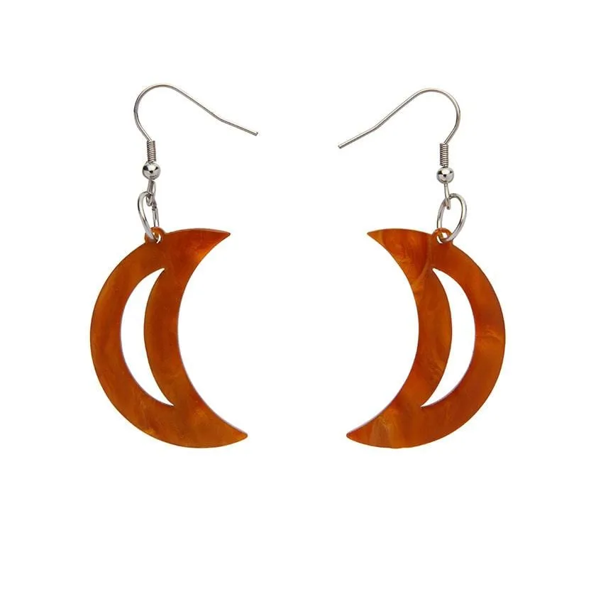 Crescent Moon Ripple Resin Drop Earrings - Gold