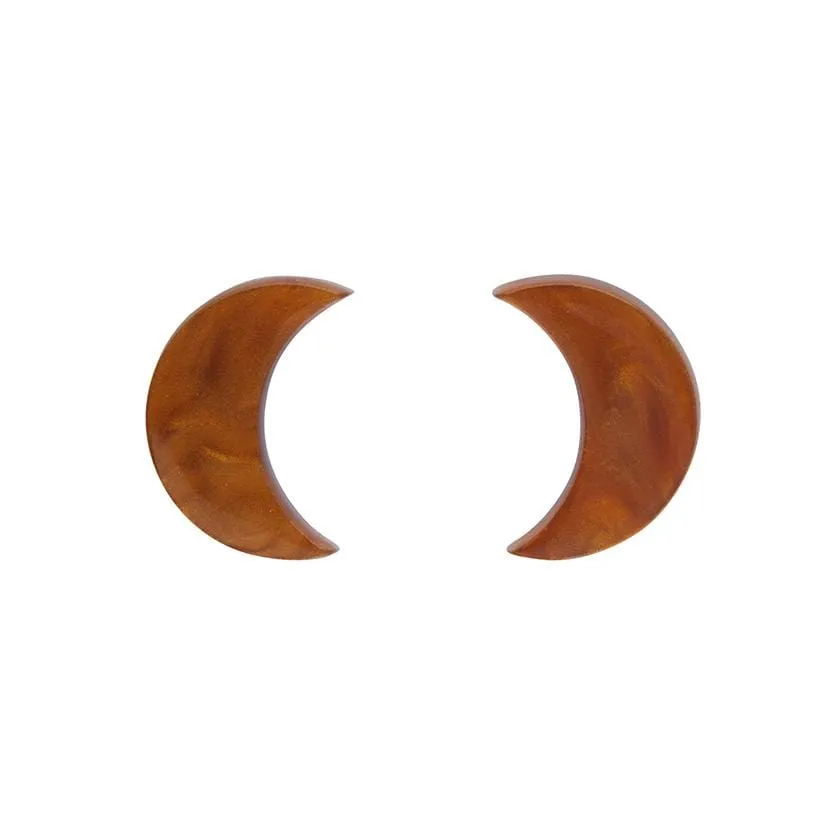 Crescent Moon Ripple Resin Stud Earrings - Gold