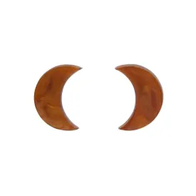 Crescent Moon Ripple Resin Stud Earrings - Gold