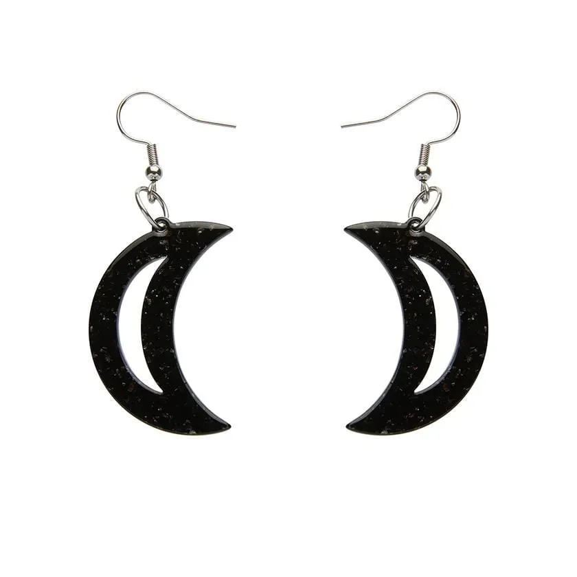 Crescent Moon Solid Glitter Resin Drop Earrings - Black