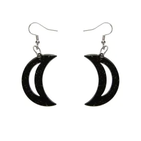 Crescent Moon Solid Glitter Resin Drop Earrings - Black