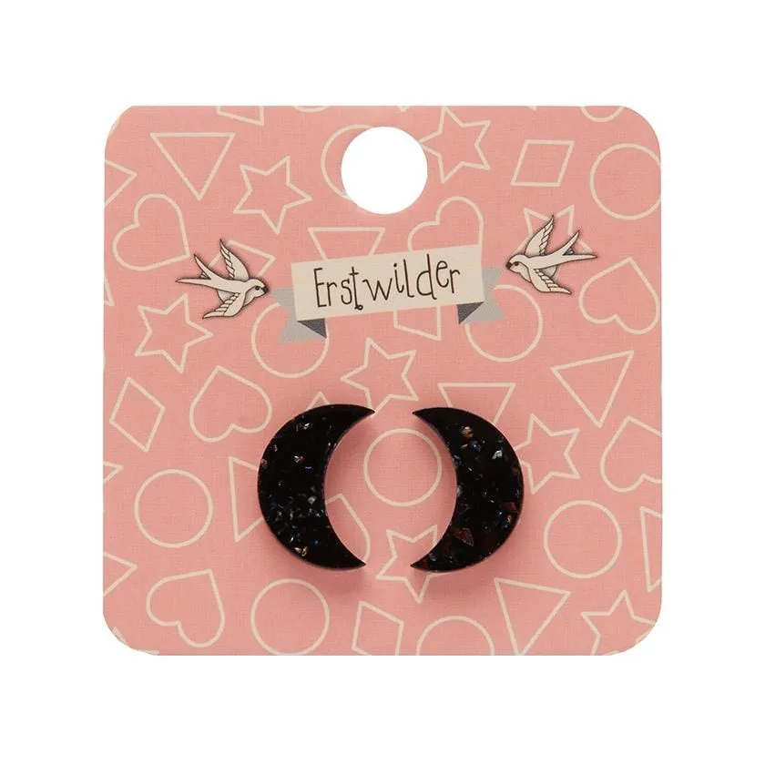 Crescent Moon Solid Glitter Resin Stud Earrings - Black