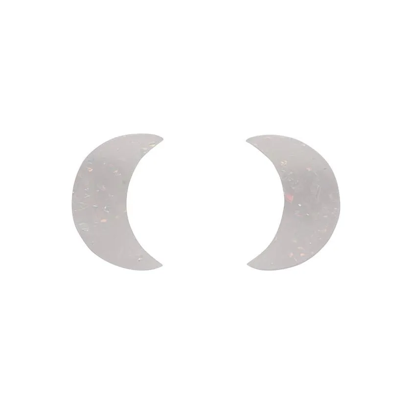 Crescent Moon Solid Glitter Resin Stud Earrings - White